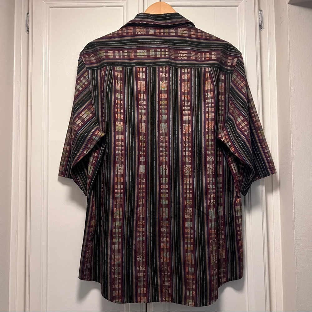 Jhane Barnes Vintage Abstract Dark Colors Stripe Button Up Shirt Men’s Sz Large - Picture 3 of 3